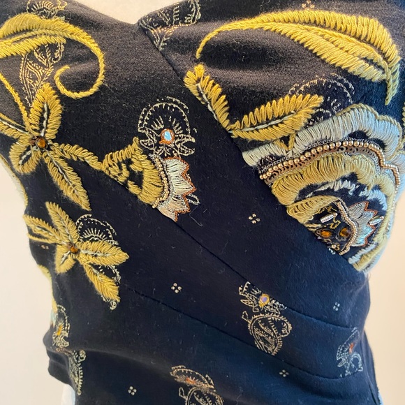 Black and yellow embroidered spaghetti strap top - Picture 2 of 5